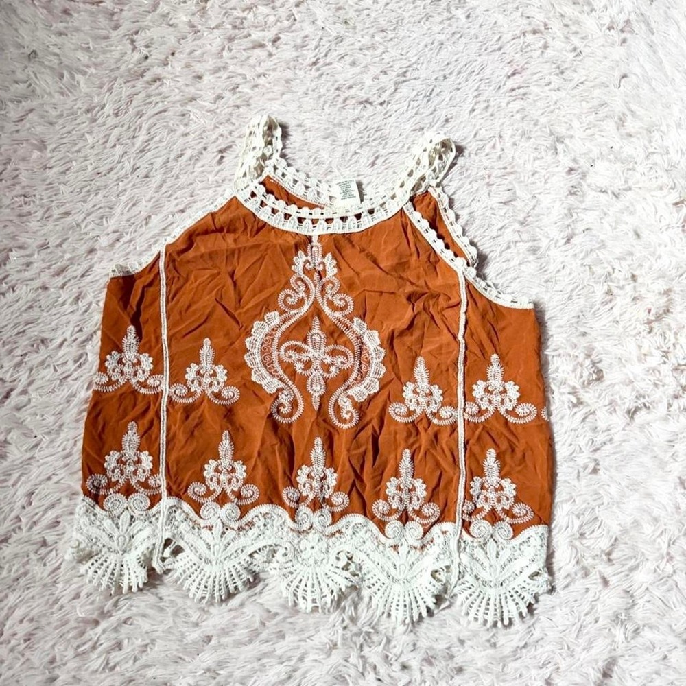 Boho Embroidered Lace Rustic Earthy Festival Concert Country Crop Womens M